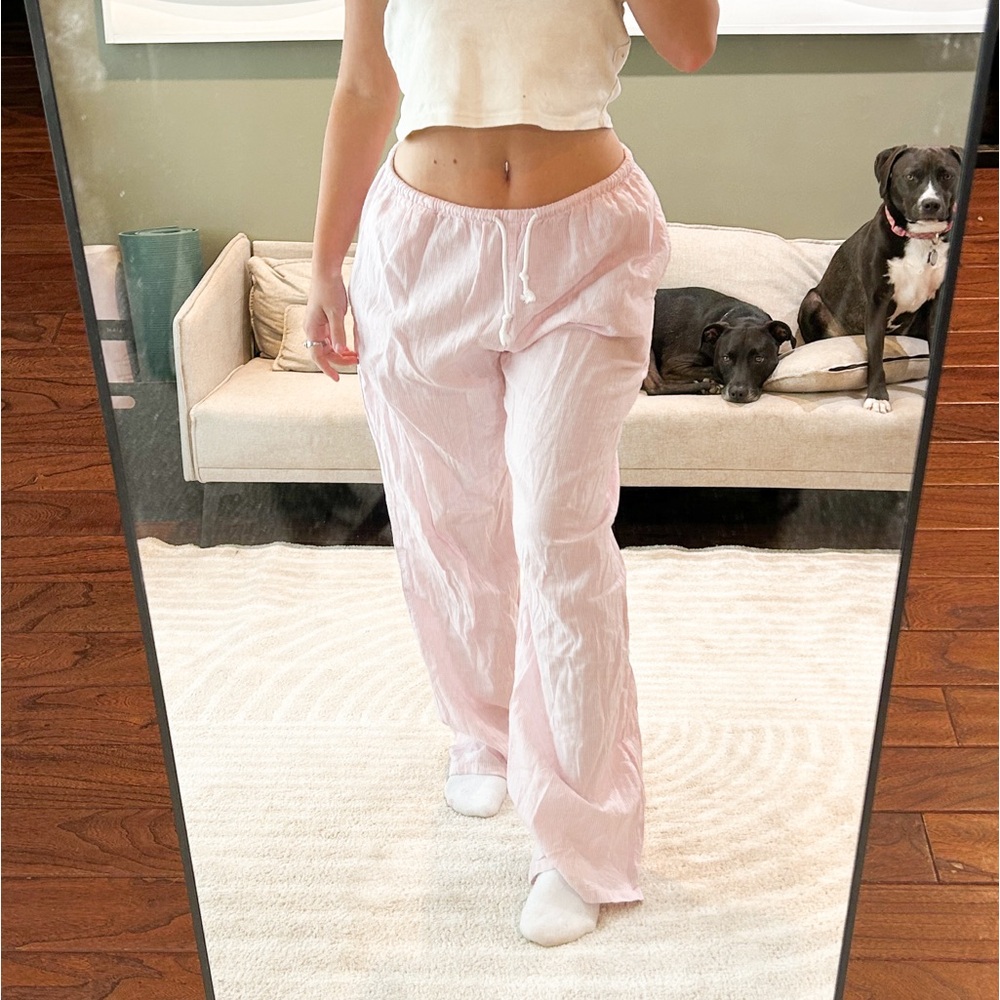 Brandy Melville pink & white striped linen pants